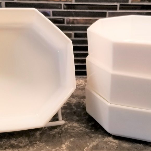 ARCOROC FRANCE MILK GLASS 1980s SET OF (4) WHITE OCTAGON SOUP SALAD BOWL BOWLS - Picture 7 of 12